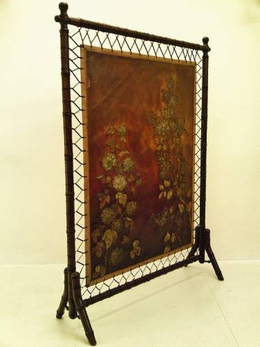 Firescreen, leather, 1900`s by `Finnegans of New Bond St London`, English